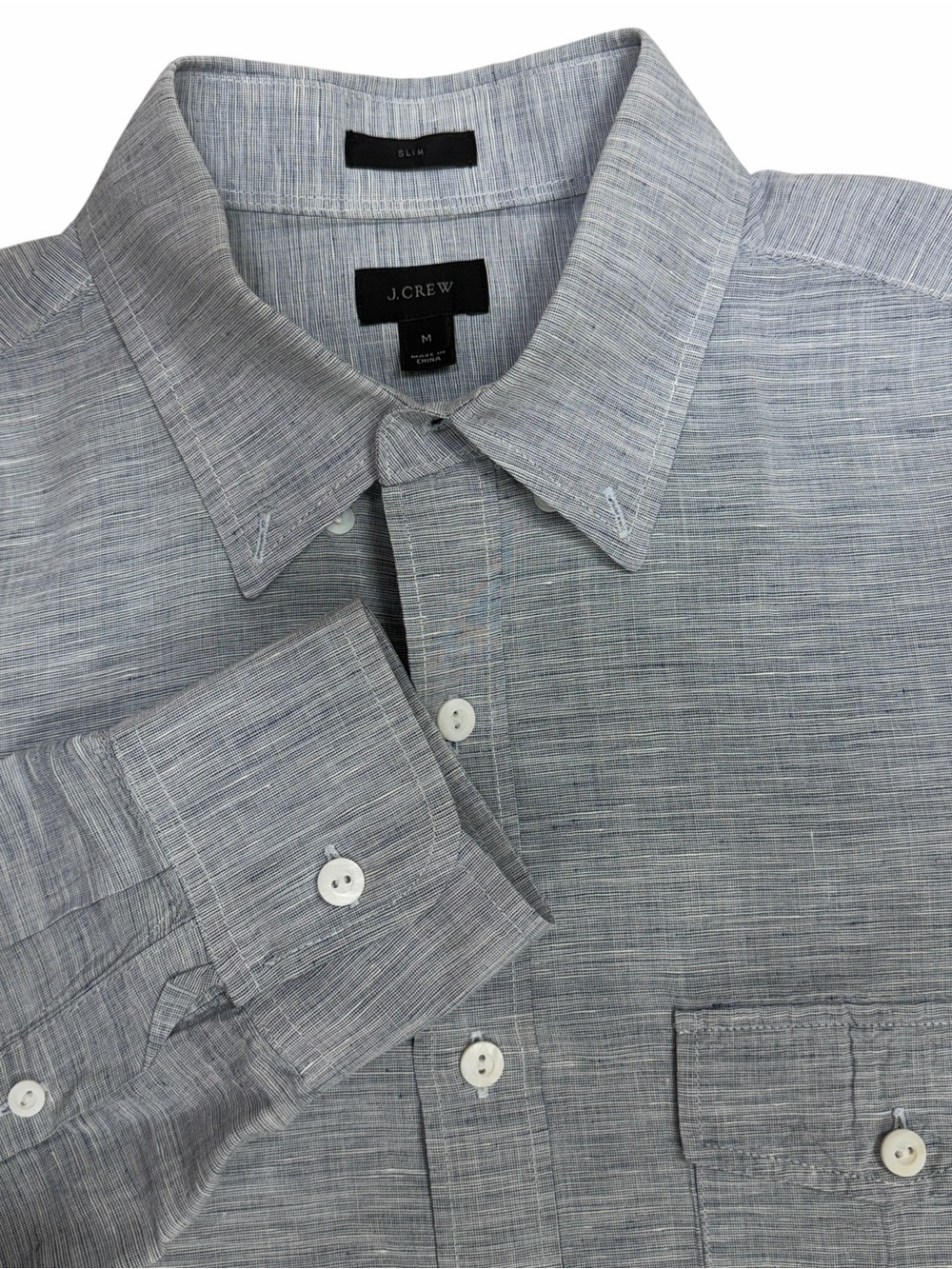 J Crew Baird McNutt Linen Shirt Mens Medium Grey Irish Long Sleeve Button Down